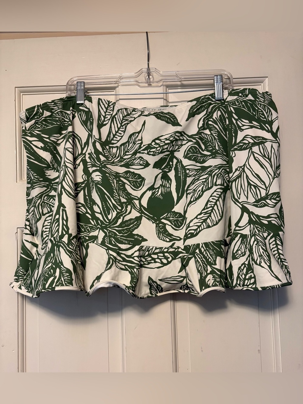 Lands' End White Swim Skirt with Green Botanical Print